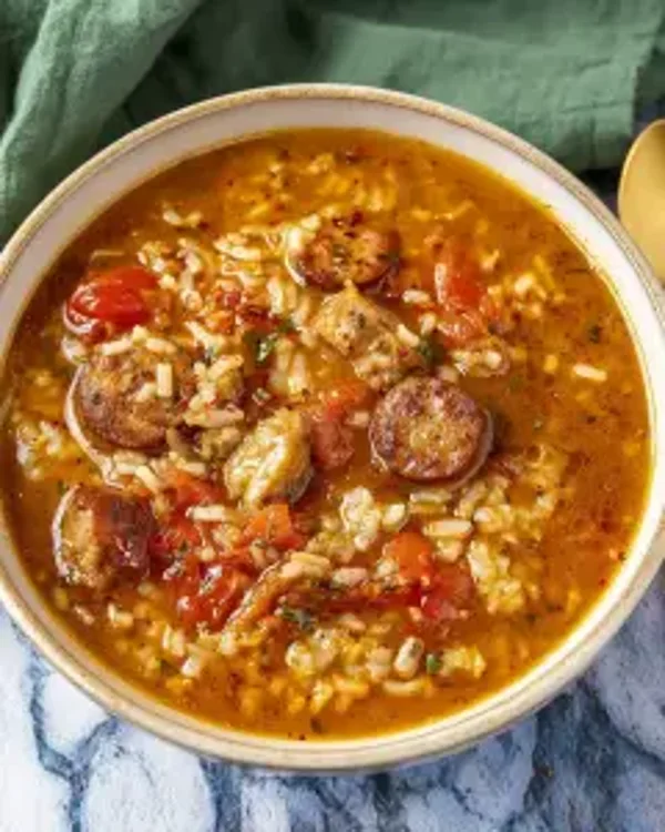 Spicy Jambalaya Soup with Andouille Sausage and Chicken Recipe