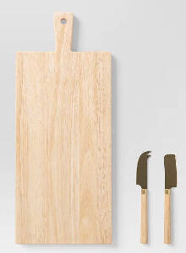 Threshold™ 3pc 19.35"x8" Rubberwood Rectangle Serving Board with Brass Cheese Tools