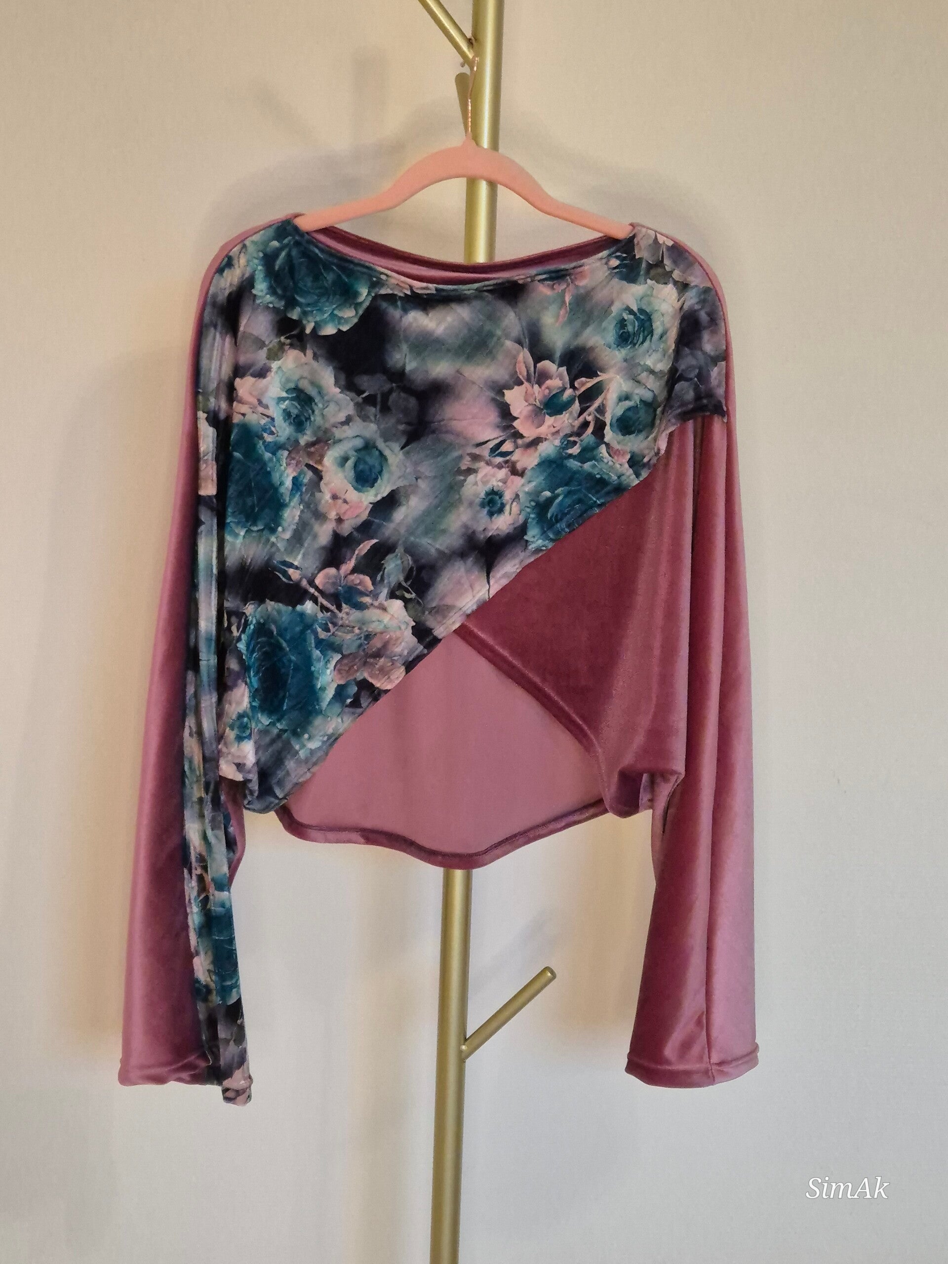 Overslag top - Pink Velvet Flowers