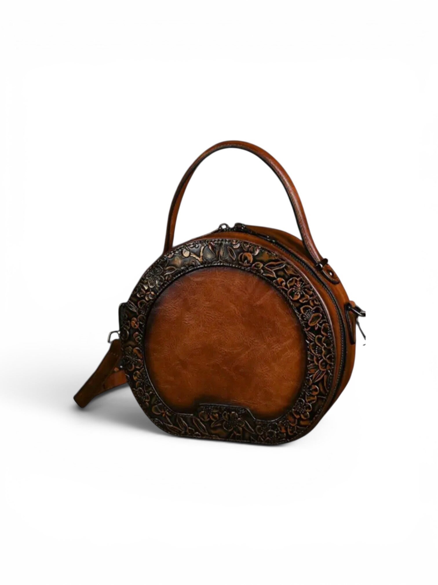 Vintage Embossed Round Crossbody Bag