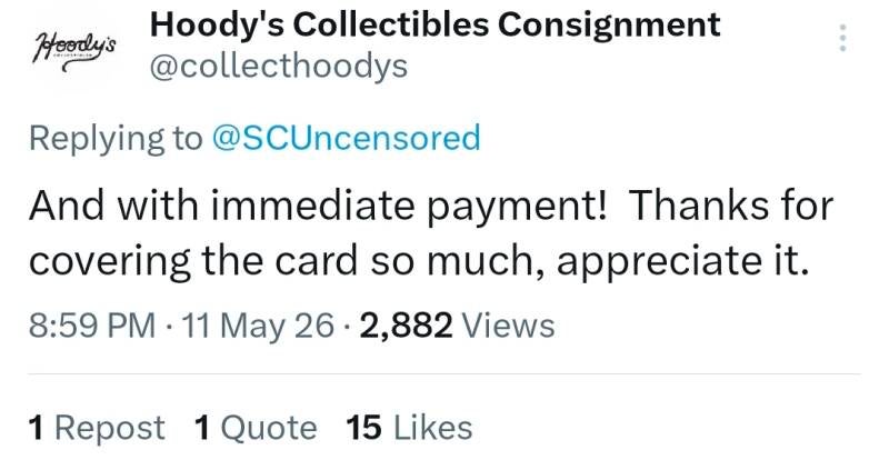 Screenshot of Topps official X post showing New York Knicks star Karl-Anthony Towns reacting after his $40,000 bid was sniped in the final seconds on the 2025 Topps Royalty Randy Orton WrestleMania 41 patch 1/1 card