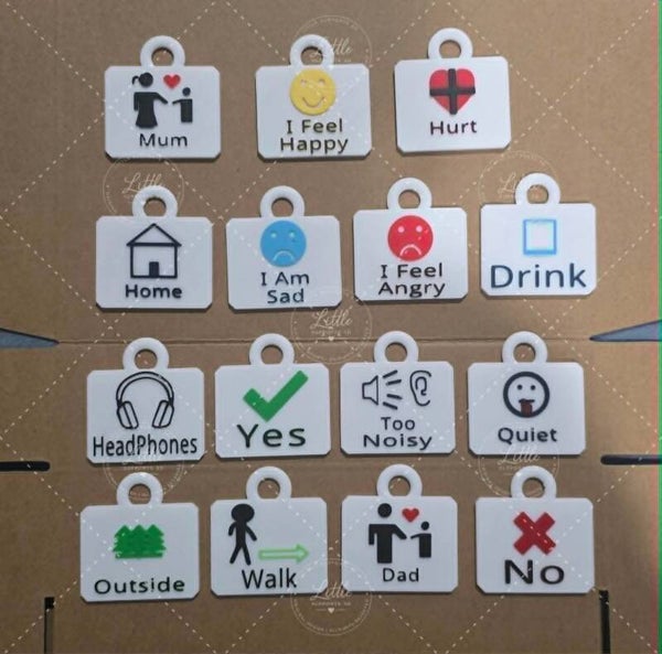 15 Personalised AAC Communication Tags with Lanyard