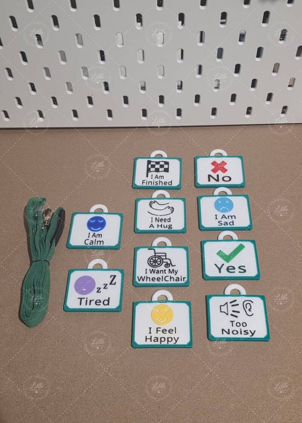 10 Personalised AAC Communication Tags with Lanyard