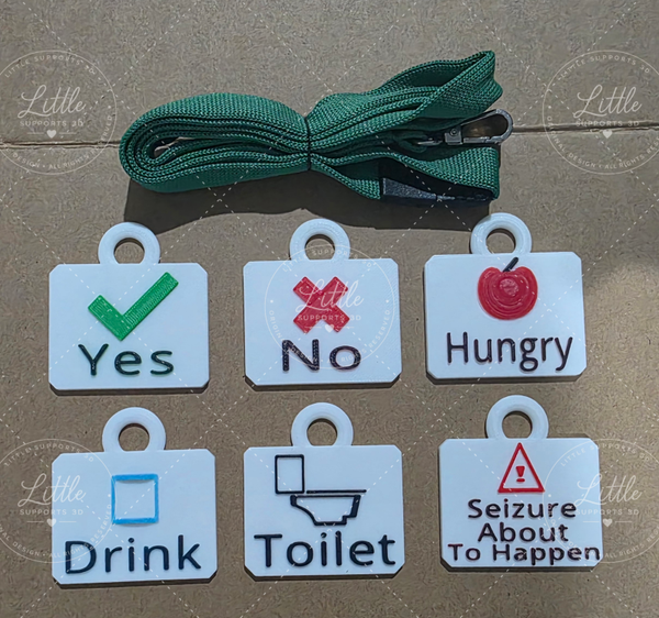 6 Personalised AAC Communication Tags with Lanyard