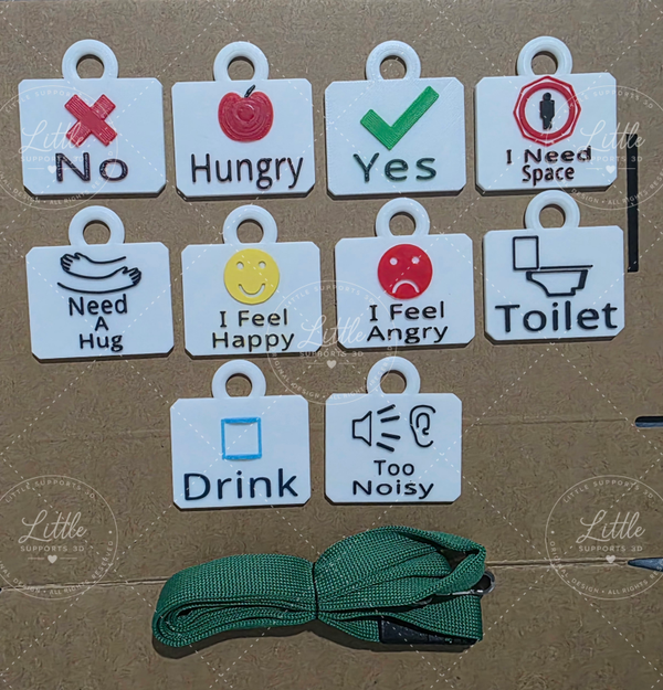 10 Personalised AAC Communication Tags with Lanyard