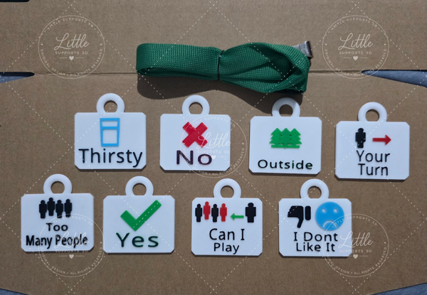 8 Personalised AAC Communication Tags with Lanyard
