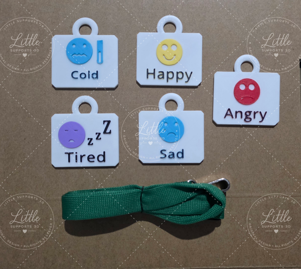 Basic Emotions Pack – 5 AAC Communication Tags with Lanyard