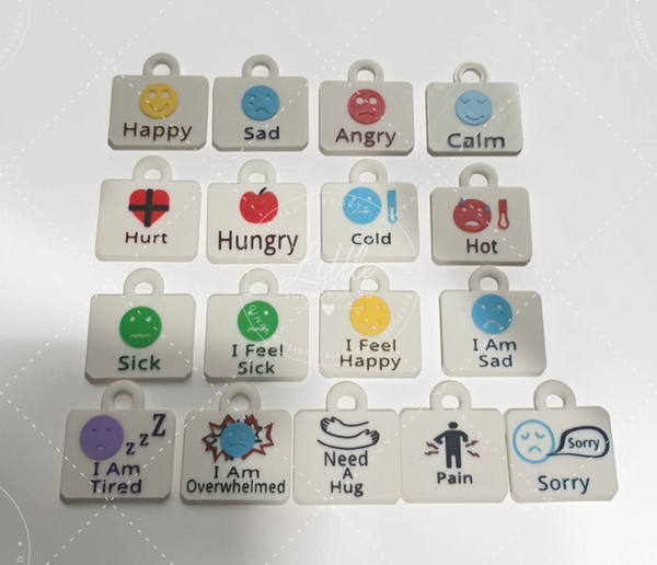 Emotions Pack – 17 Personalised AAC Communication Tags