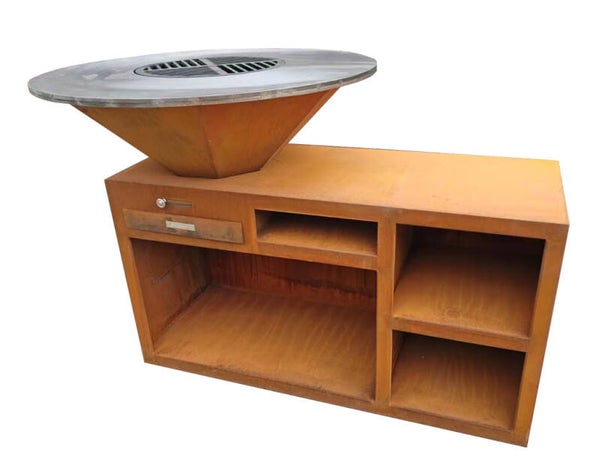 BBQ in cortenstaal met ondertafel