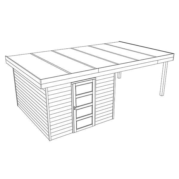 Tuinhuis smal 330 x 580 met aanbouw