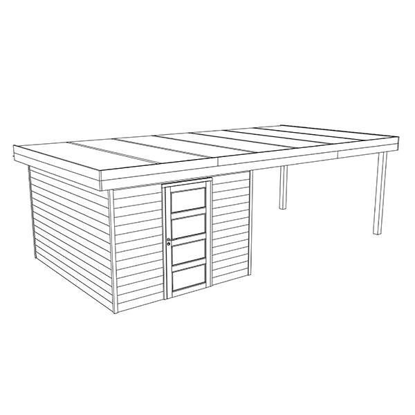 Tuinhuis smal 330 x 680 met aanbouw
