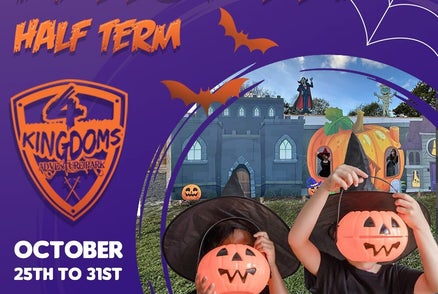 4 kingdoms adventure park Halloween 2025 what's on for kids Hampshire theme park Halloween things to do this autumn