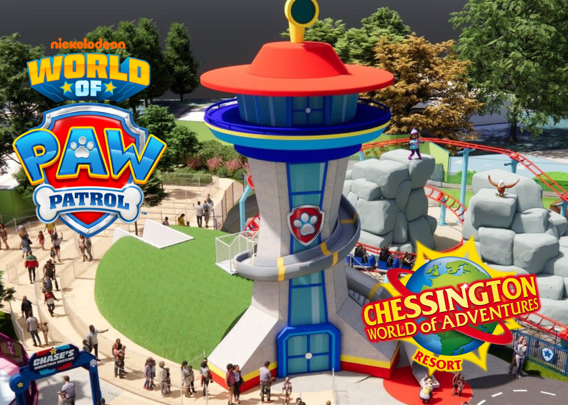 World Of Paw Patrol Chessington World of adventures Nickelodeon UK London chase Ryder rubble on the double watch tower paw patrol theme park for kids 