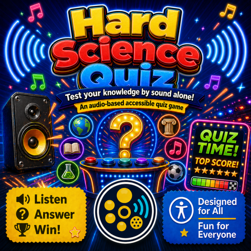 Hard Science Quiz artwork showing a bold science-themed quiz design with TactivoPlay arcade-style branding.