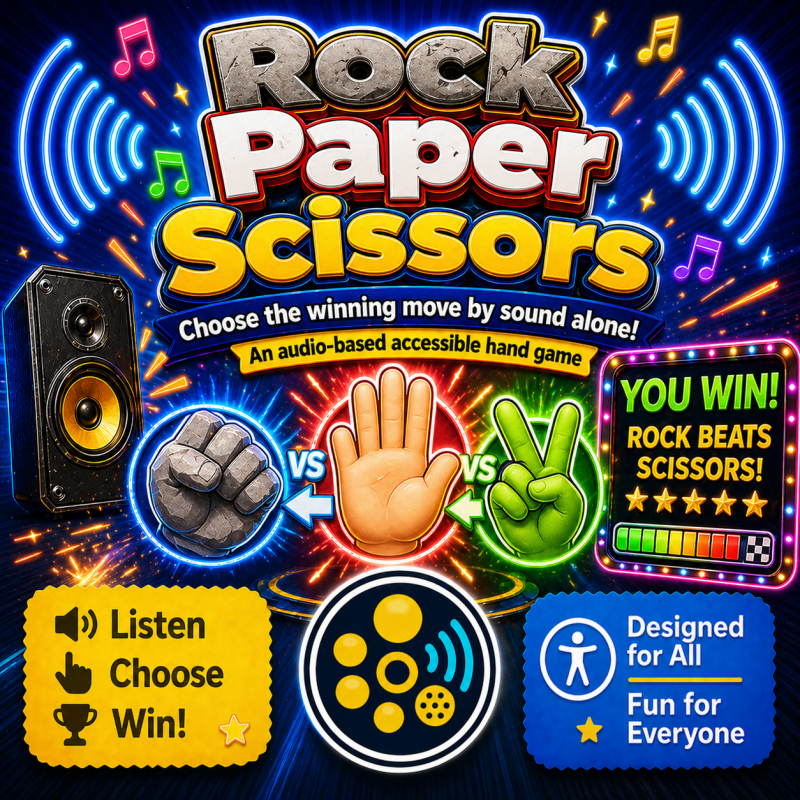Rock Paper Scissors artwork showing bold hand symbols with TactivoPlay arcade-style branding.