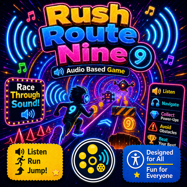 Rush Route Nine artwork with a racing road theme, headphones, bold title text, and the TactivoPlay logo.