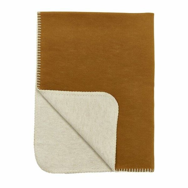 Wiegdeken flanel double face - camel/off white