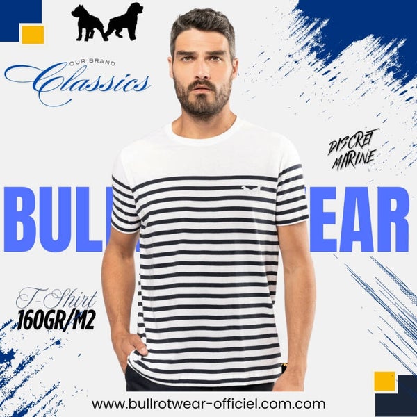 T-Shirt Bullrot Wear Marinière (White Blue Marine) 160Gr M2