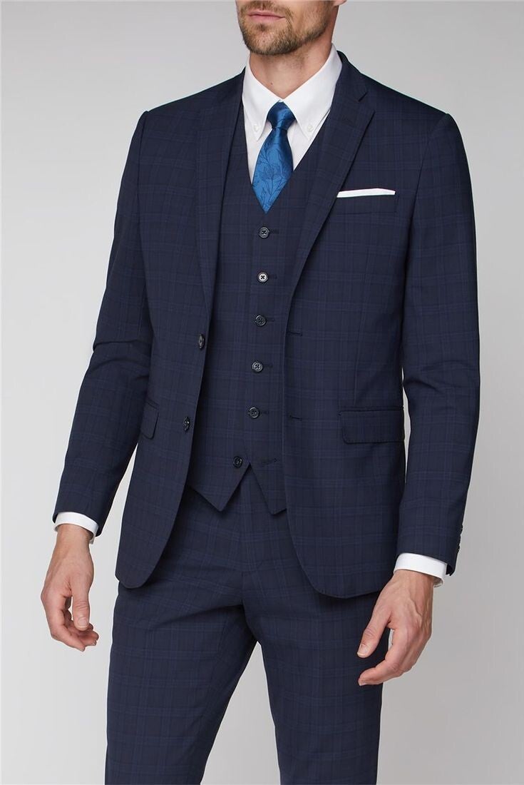 TRAJE AZUL MARINO A CUADROS