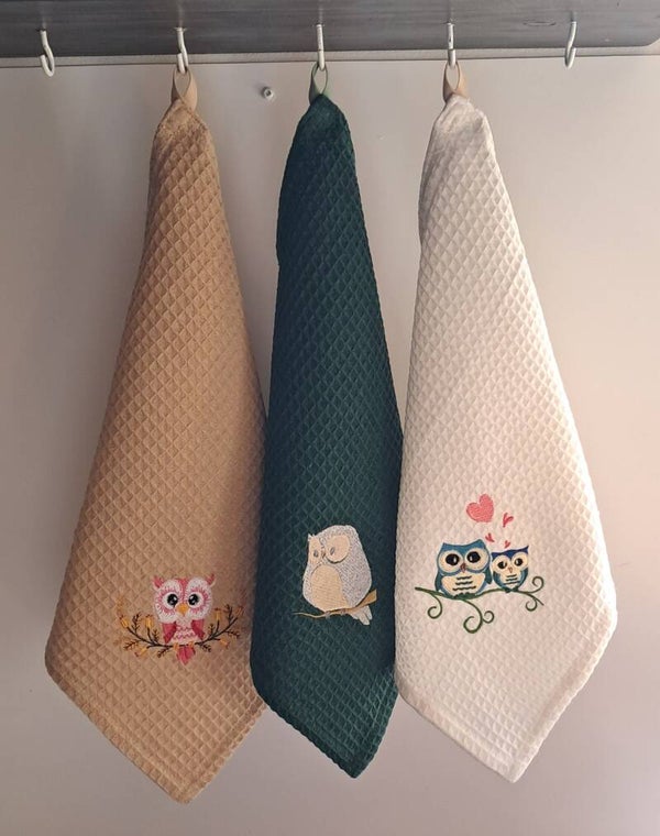 Lot de 3 essuie-mains "collection chouettes"