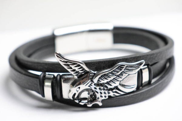 Herren Armband Adler - Leder Edelstahl