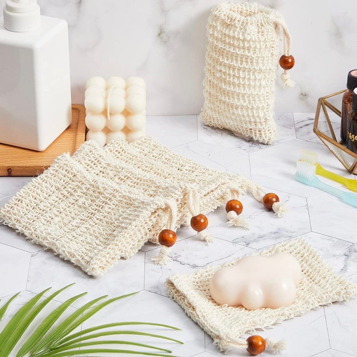 Soap Saver Bag with Drawstring and Bead
