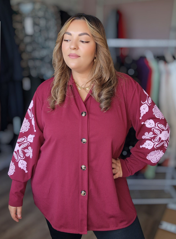 Flower print blouse bordeaux (L-48)
