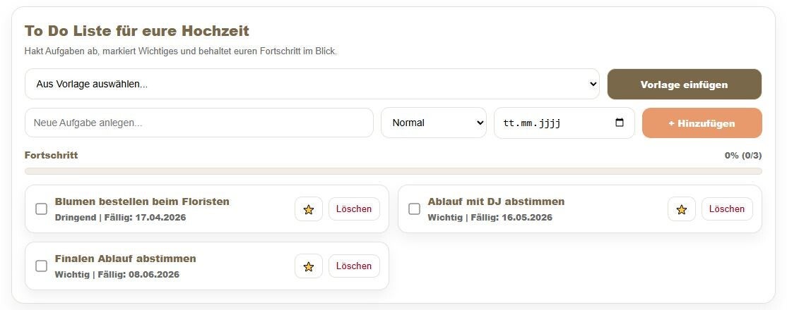 Wedding Hub To Do Liste