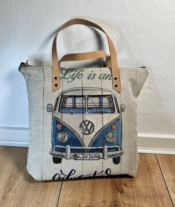 Skuldertaske m/ læder hanke blå WV