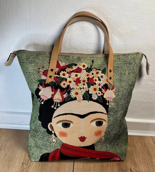 Skuldertaske m/ læder hanke Frida grøn  b.