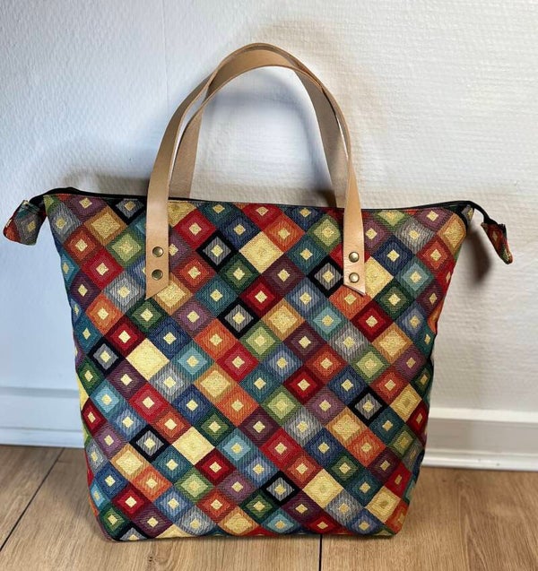 Skuldertaske m/ læder hanke  diamond