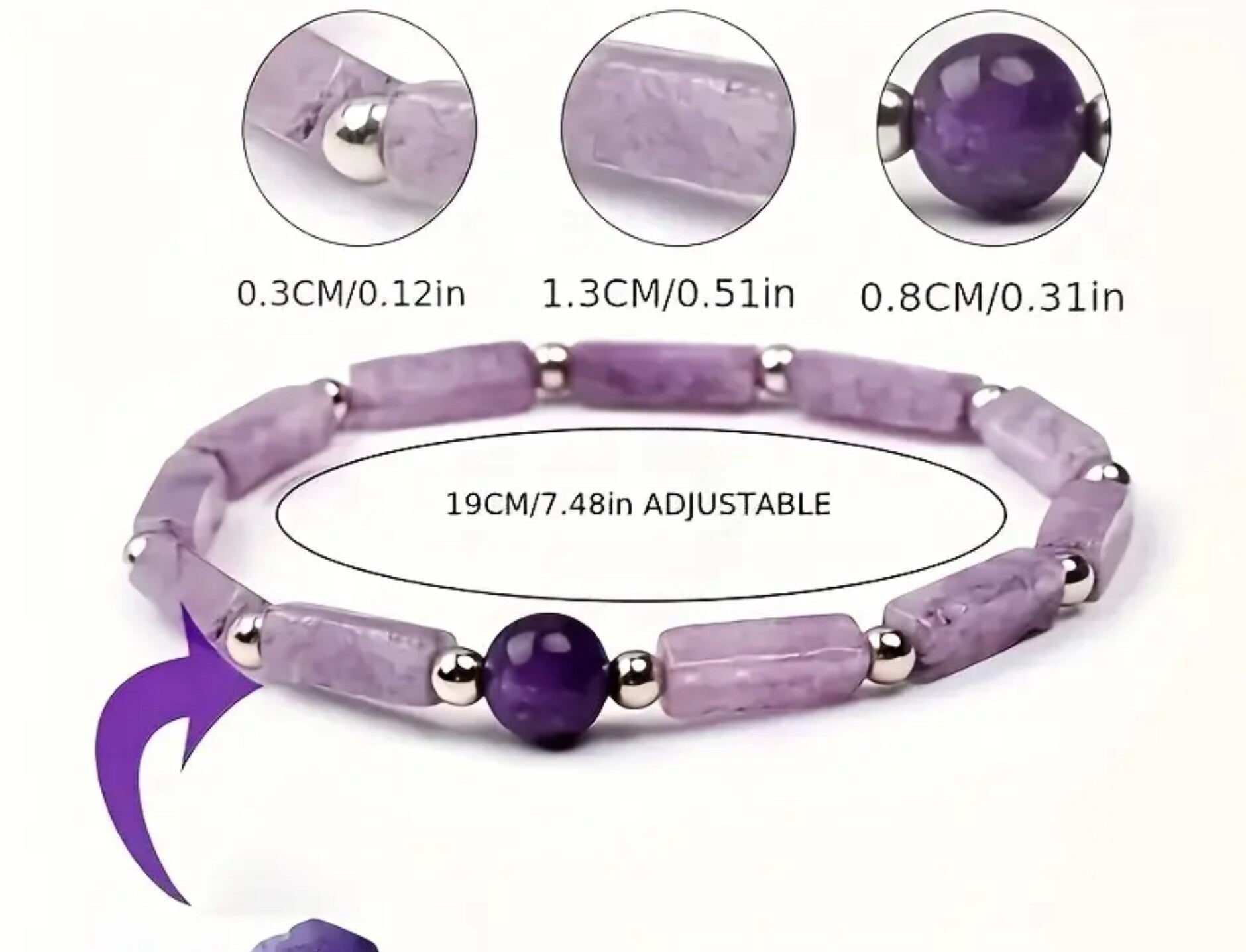 Ametyst armbånd m/ aflange rør