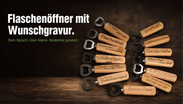 Flaschenöffner aus Holz mit kostenloser Wunschgravur – Name oder Spruch personalisiert