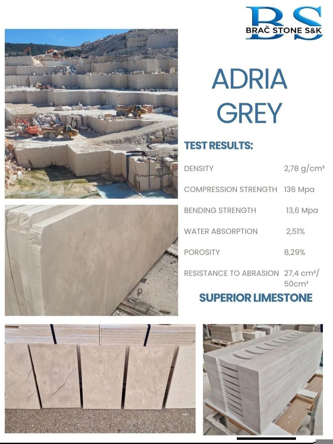 BRAČSTONE ADRIA GREY Kalkstein