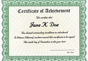Jane Doe Certificate of Achievement