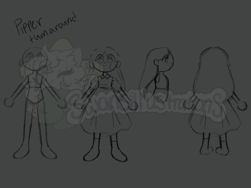 Pipper Character Turnaround (Work in Progress)  Media: Digital Illustration/Character Design  Size: 2160 x 1620 px  Date: 2025  Description: Unfinished character turn around sheet for Pipper. 