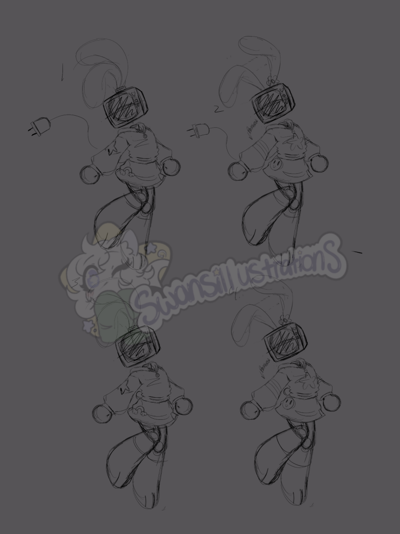 L.E.D (Lovely Entertainment Display) Character Development Sketch   Media: Digital Sketches/Character Design  Size:  1620 x 2160 px  Date: 2026  Description: Early exploratory sketches investigating L.E. D's design.