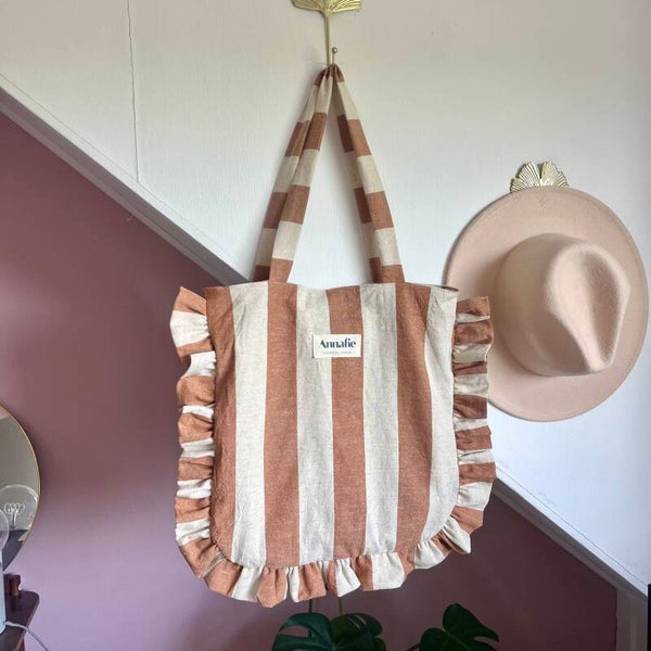 Ruffle tas | strepen terracotta