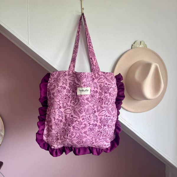Ruffle tas | paarse bloemenprint