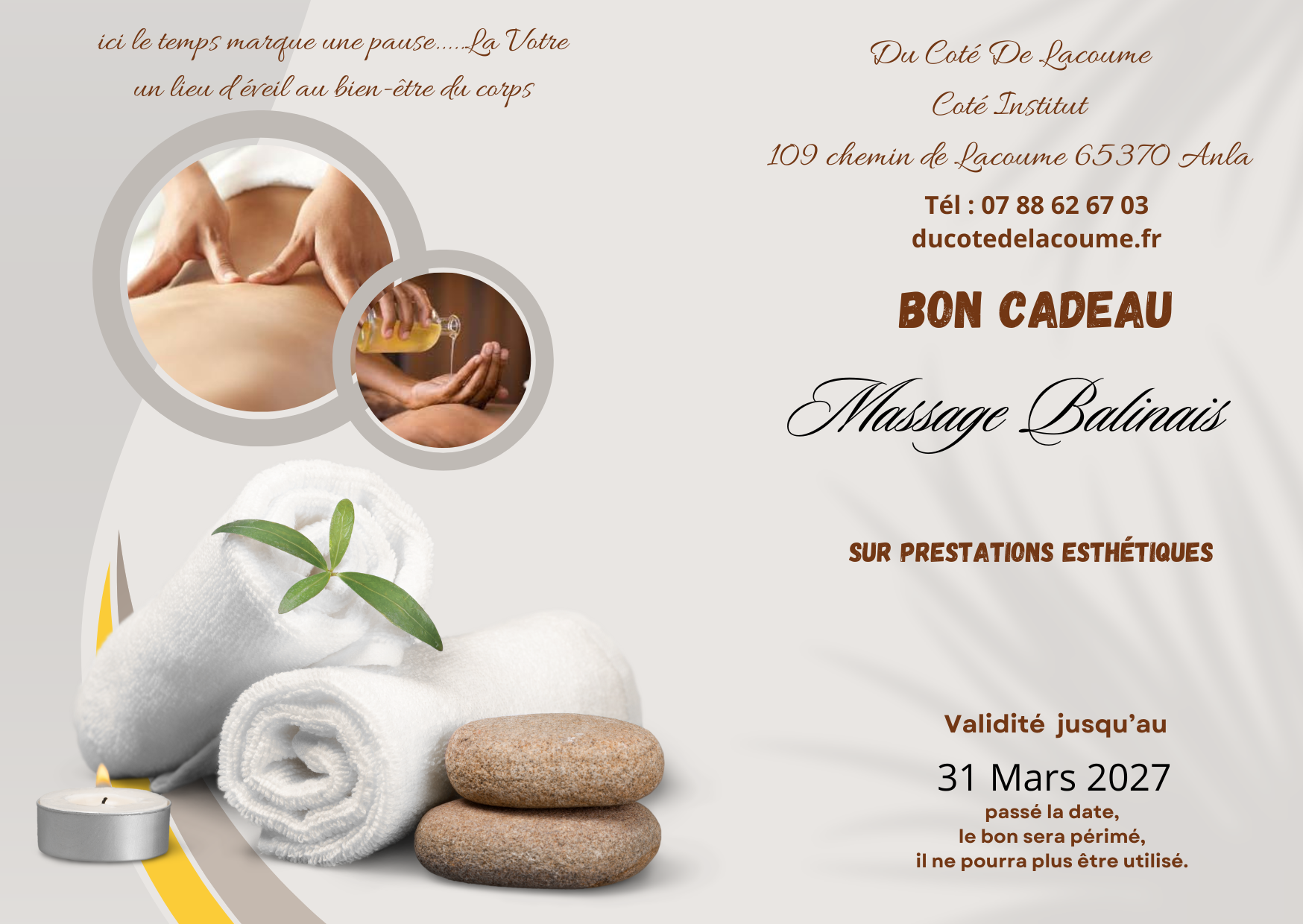 Bon cadeau Massage Balinais 1 heure