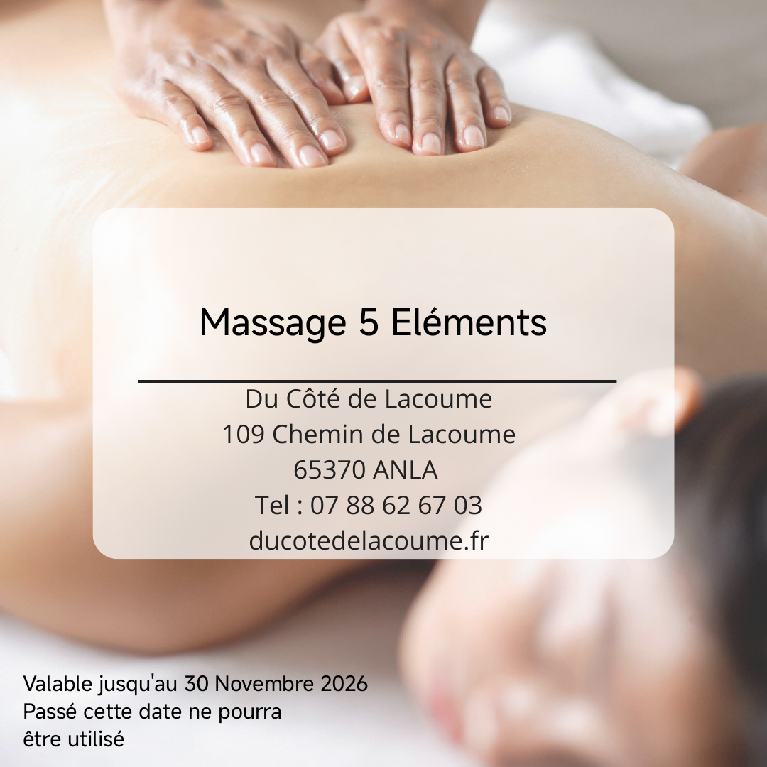 Bon cadeau Massage 5 Éléments 1 heure