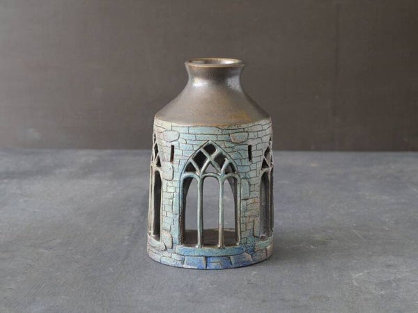 Handmade Irish Ceramic Candle Holder - Abbey Design  Gothic Window