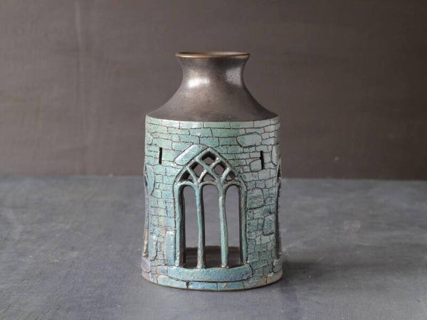 Handmade Irish Ceramic Candle Holder - Abbey Design  Gothic Window