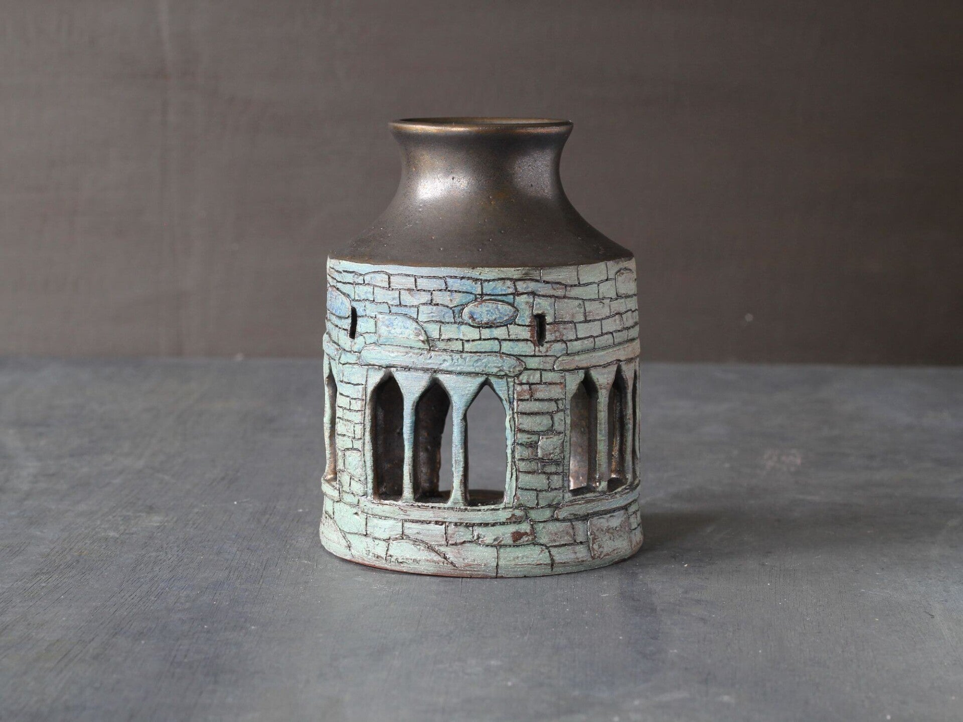 Handmade Irish Ceramic Candle Holder - Abbey Design  Refectory