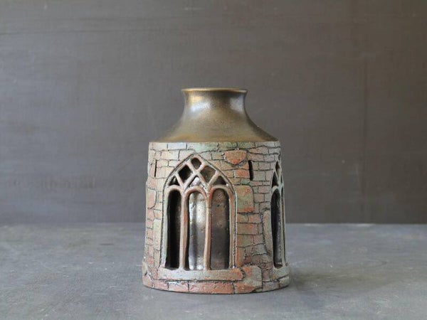 Handcrafted  Double-walled Abbey Vase - Gothic Window - Gold Metallic