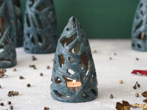 Ceramic Fir Tree Luminary - Delicate Christmas Candle Light - Small