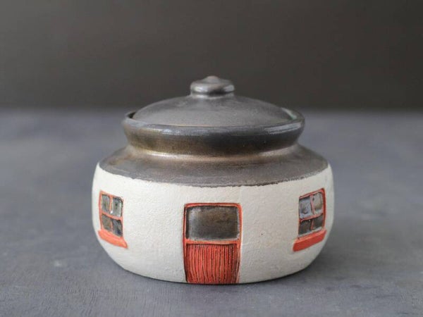 Irish Cottage Jar Large — Hand-Thrown Stoneware with Red Door