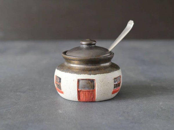 Irish Cottage Jar Small — Hand-Thrown Stoneware with Red Door