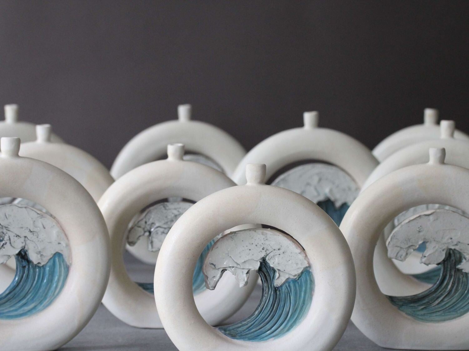 Irish donut shaped ceramic vase collection handmade pottery