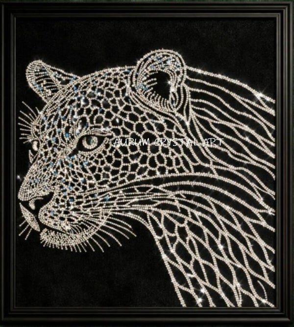 Silver Rhinestone Leopard Canvas Art